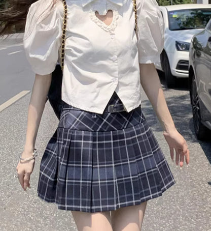Retro Large Size High Waist College Style A- Line Pleated Skirt