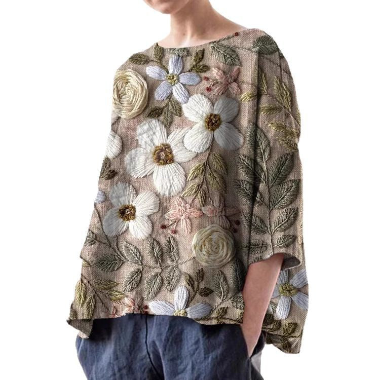 Butterfly Print Loose Batwing Sleeve Plus Size T Top