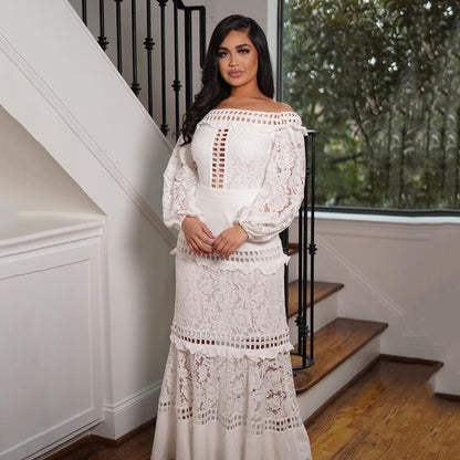 Women's Off-shoulder Lace Ruffle Sleeve Dress