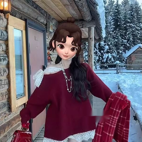 Women's Lace Bow Lace-up Shoulder Top