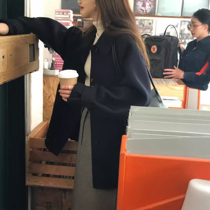 Lapel Single Breasted Mid-length Woolen Coat