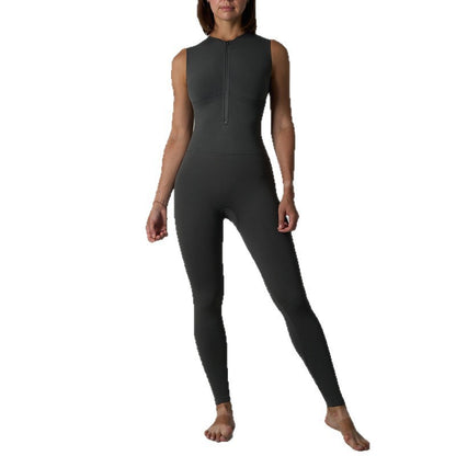 Seamless Shapewear Fitness Yoga Sleeveless Zipper High Elastic Nude Feel Running Body Shaping Trousers Jumpsuit