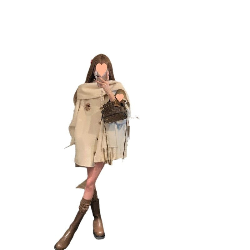 Gold Cloak Loose-fitting Tassel Woolen Coat