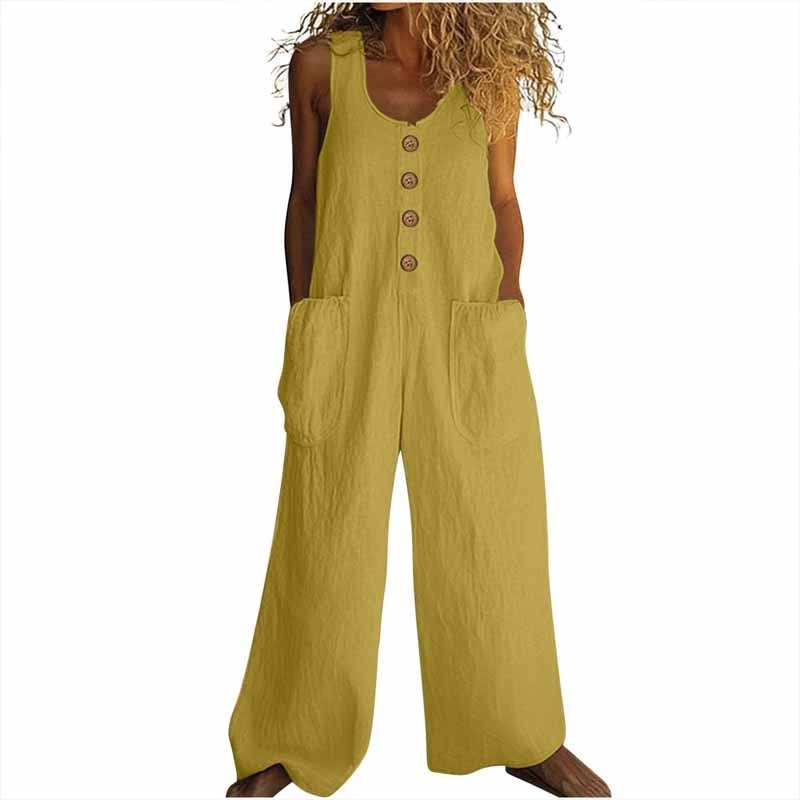 Women's Elegant Wide-Leg Jumpsuit - Button Front Formal & Casual Romper, Lightweight Wear