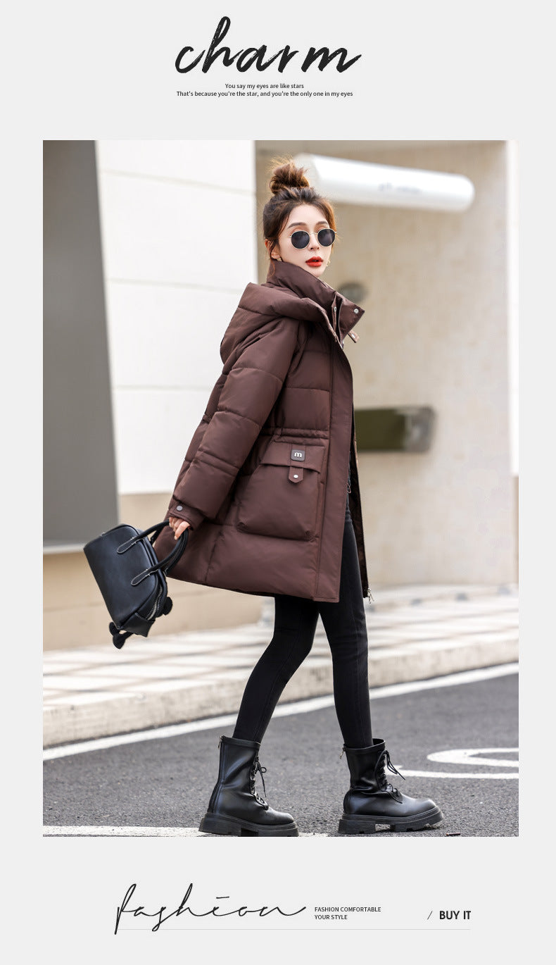 Down Cotton-padded Mid-length Thick Hooded Cotton-padded Jacket