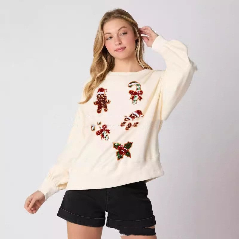 Sequined Casual Sweatshirt Long-sleeved Top For Women