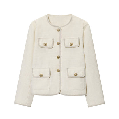 Women's Round Neck Pocket Velvet Coat