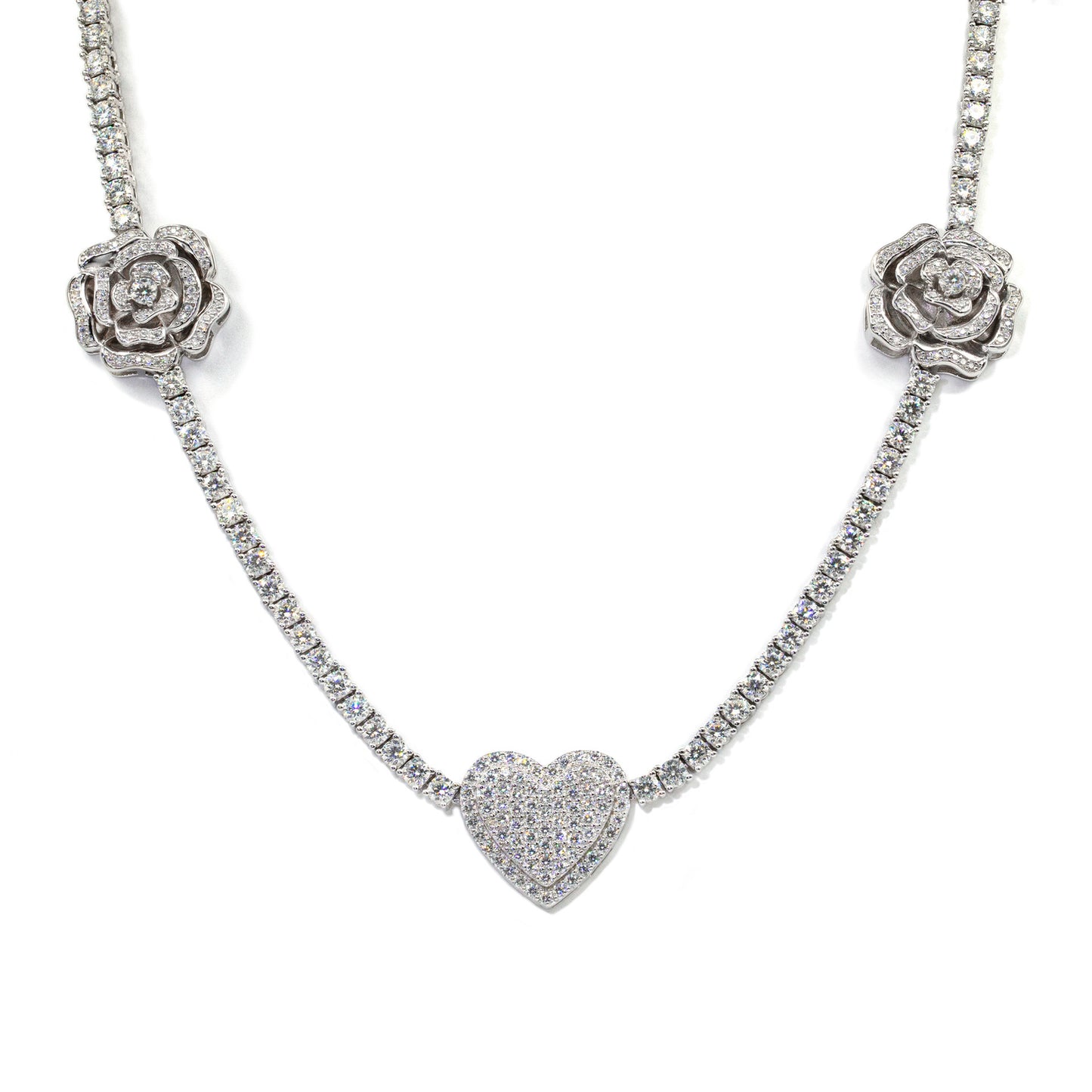 925 Silver Personalized Moissanite Rose Necklace