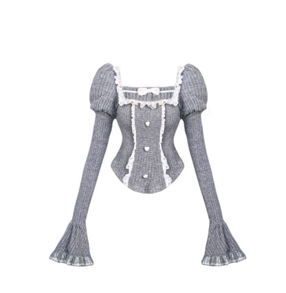 Gray Knitted Top Kitten Embroidered Apron Gray Knitted Cake Dress
