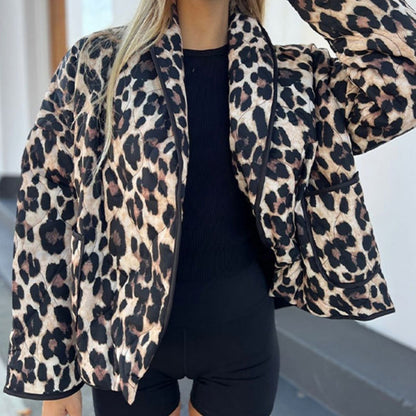 Vintage Leopard Print Printed Women's Lapel Pocket Loose And Warm Coat