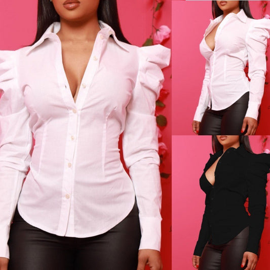 Minimalist Long Sleeve Solid Color Slim Shirt For Women