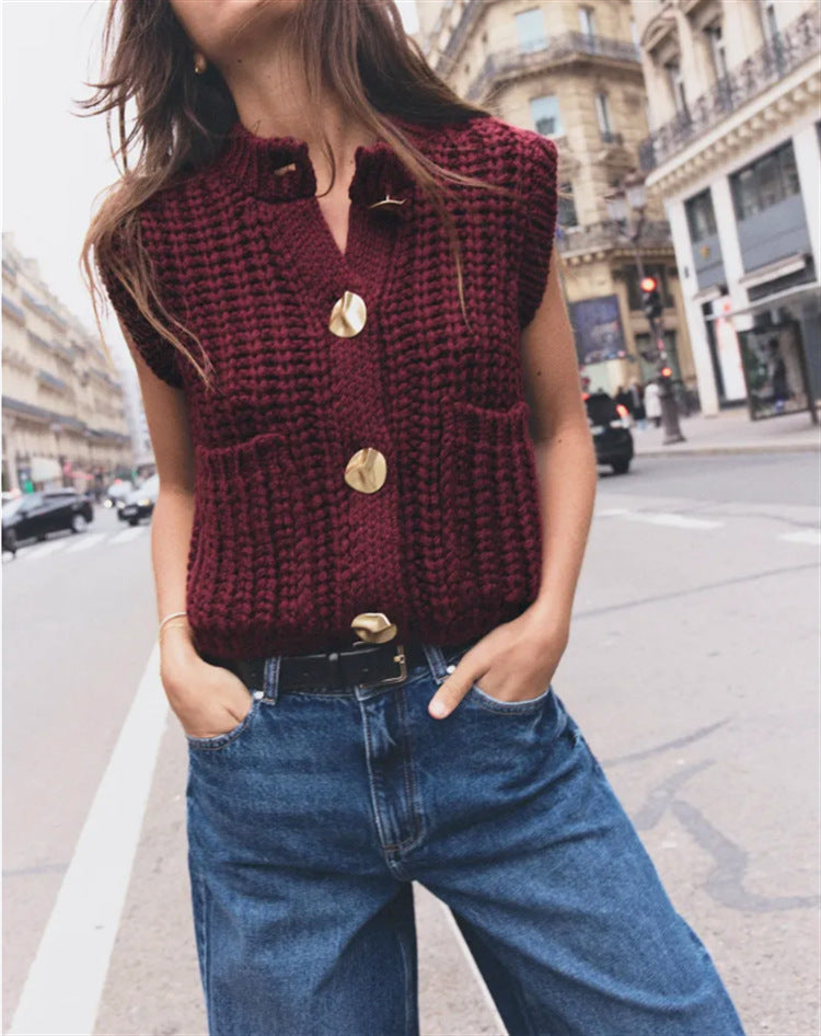 Women's Button Thick Knitted Short Cardigan