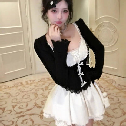 Autumn New Sweet Elegance High-grade Suspender Dress Suit