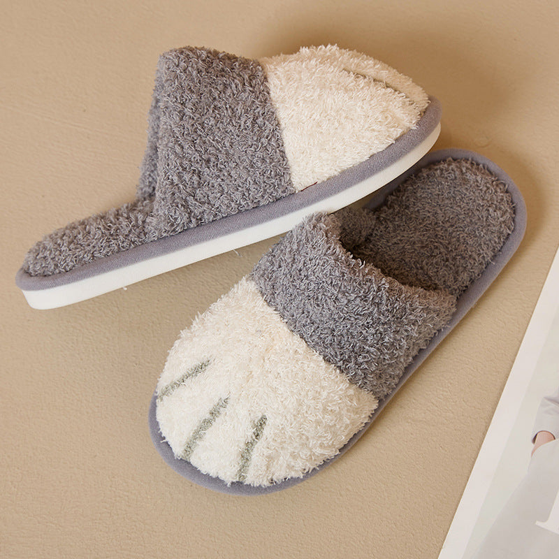 Cute Cartoon Cat Paw Plush Slippers For Home