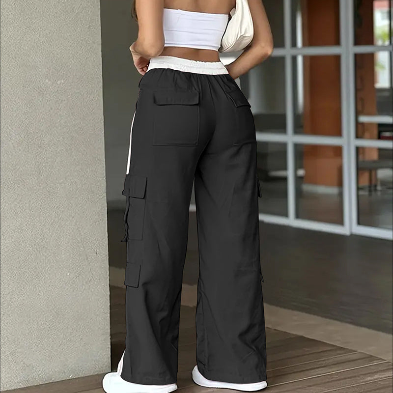 Women's Striped Straight Leg Pants Button Zip With Pocket Casual Trousers For Spring And Fall