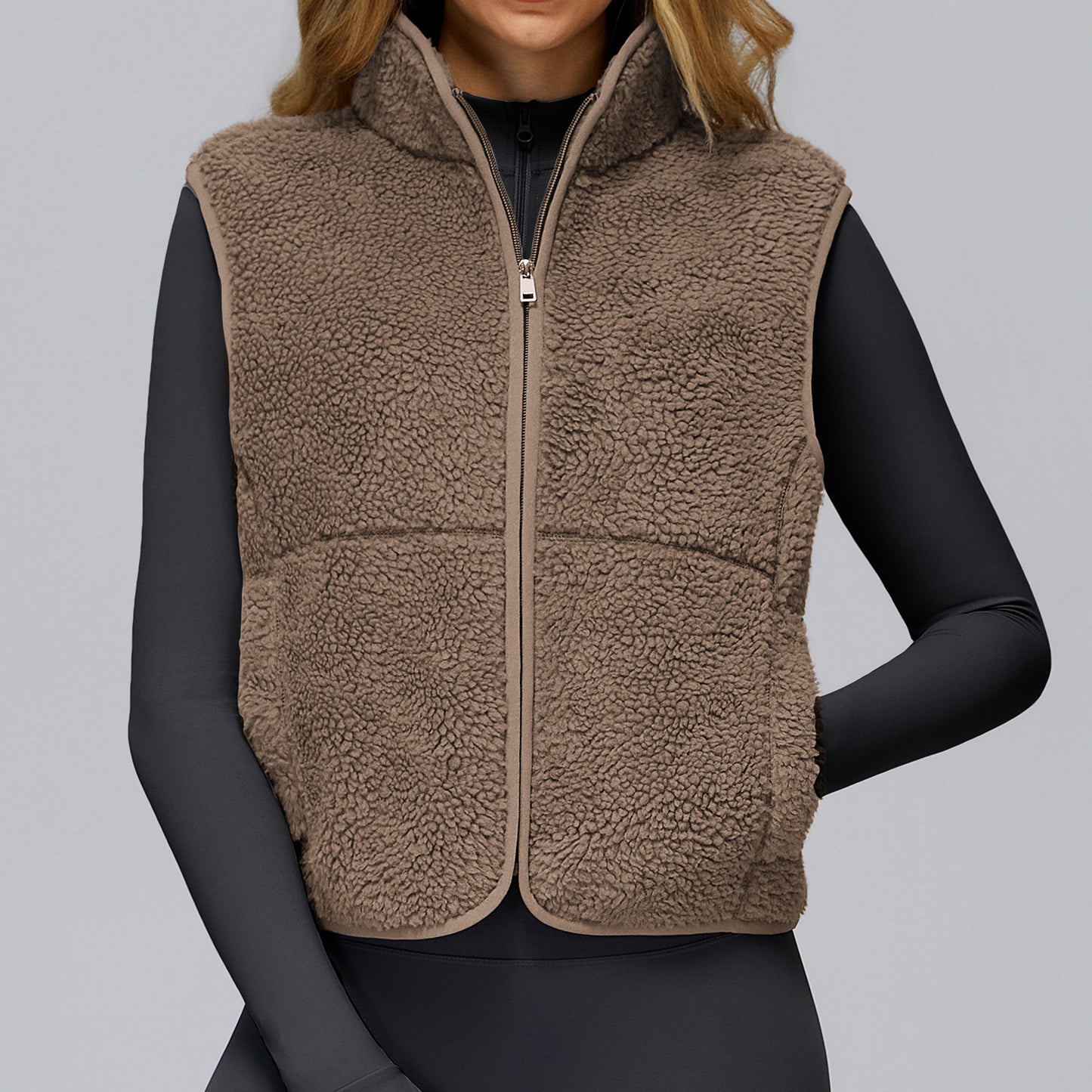 Autumn And Winter Velvet Stand Collar Sports Vest Sleeveless