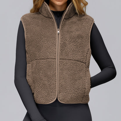 Autumn And Winter Velvet Stand Collar Sports Vest Sleeveless