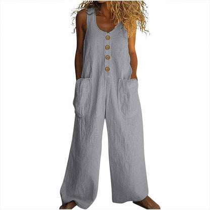 Women's Elegant Wide-Leg Jumpsuit - Button Front Formal & Casual Romper, Lightweight Wear