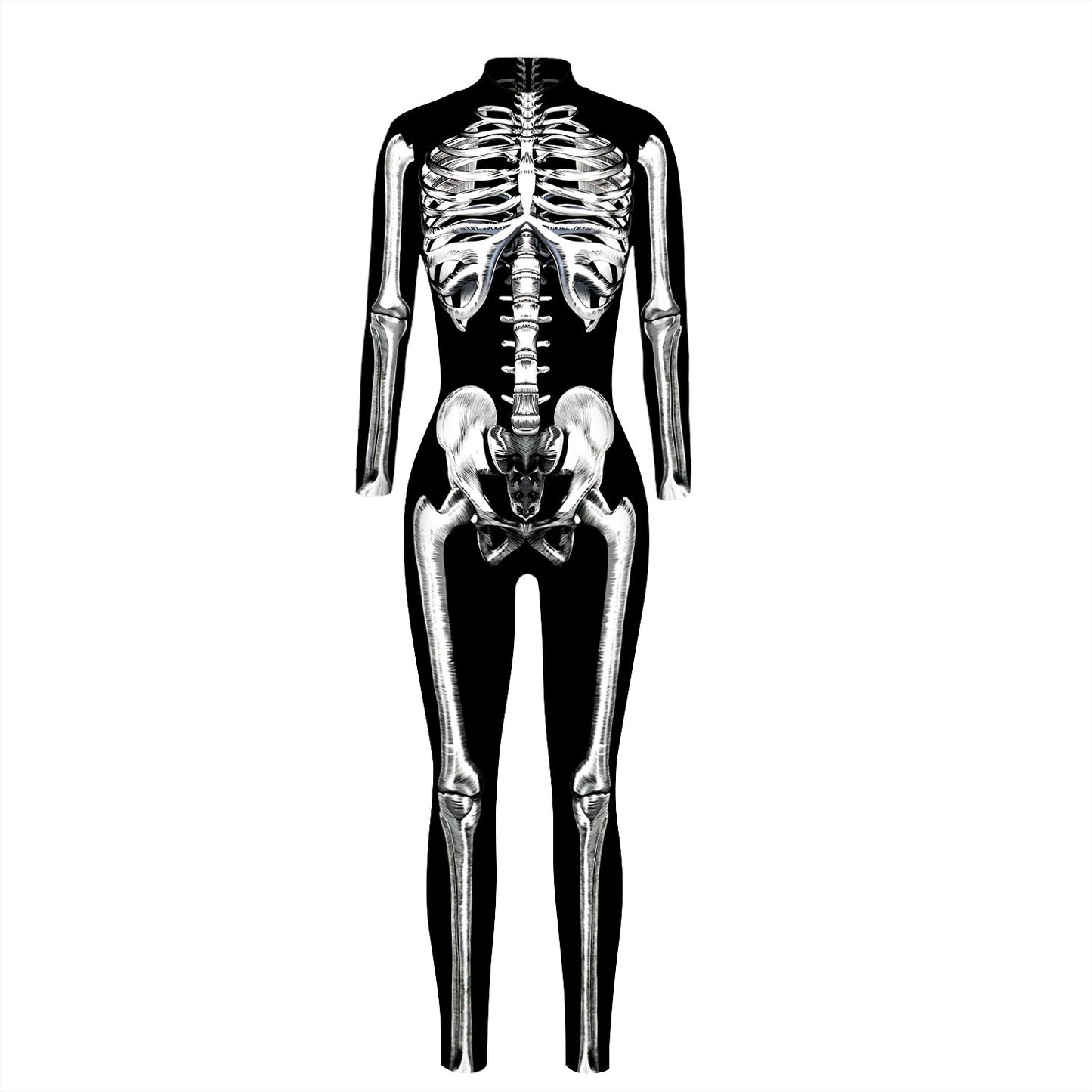 Skeleton Digital Women's Printed Wear Tight Long Sleeve Jumpsuit
