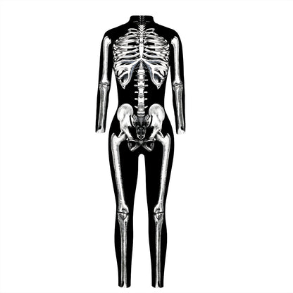 Skeleton Digital Women's Printed Wear Tight Long Sleeve Jumpsuit