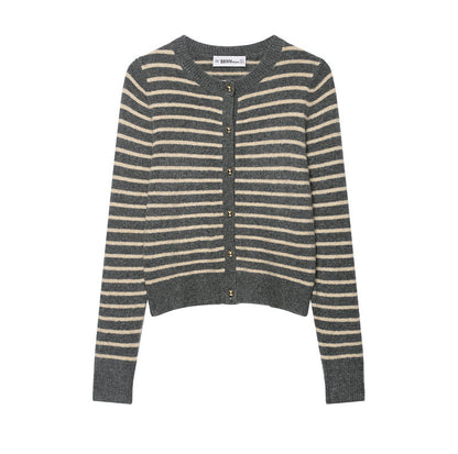 Pure Desire Style Loose Casual Striped Knitted Coat For Women