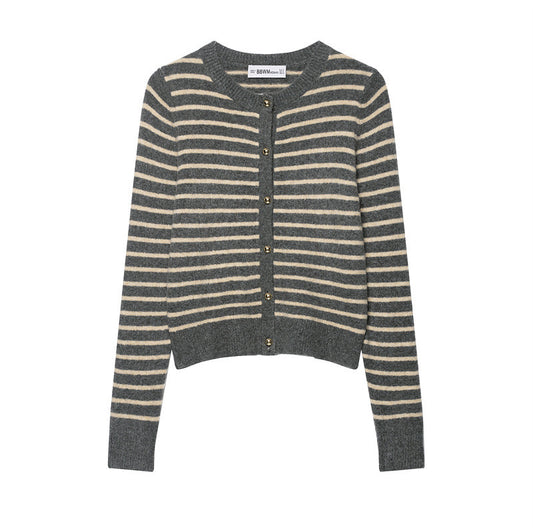 Pure Desire Style Loose Casual Striped Knitted Coat For Women
