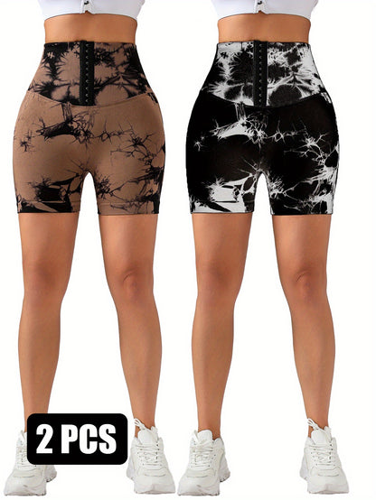 2 Pack 3-ROW HOOK Seamless Sexy Tie Dye Shorts Scrunch Butt Lifting Tummy Control High Waist Quick Drying Sports Yoga Shorts