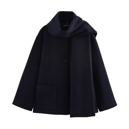 Elegant Blended Textile Scarf Overcoat Coat