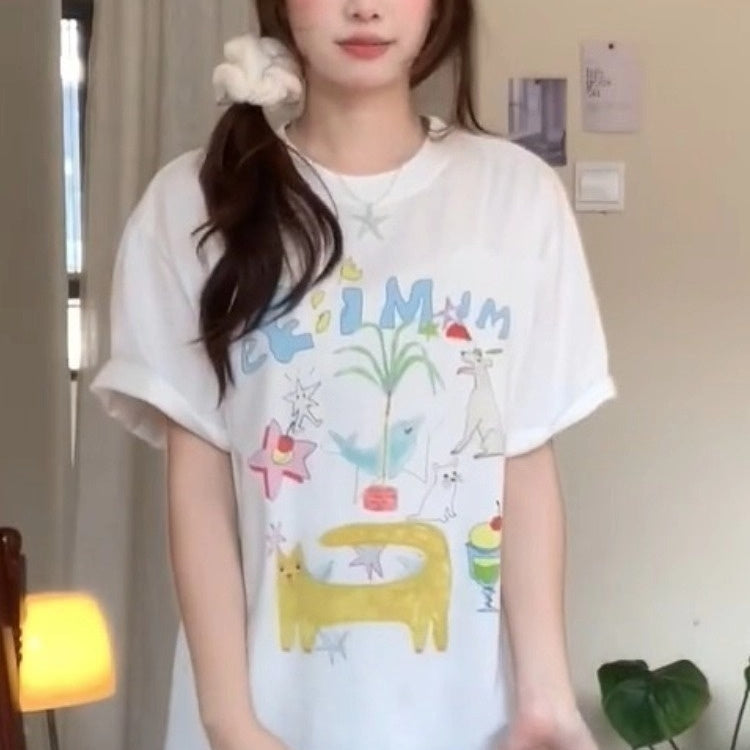 Women's Korean-style Printed Cotton Short Sleeve