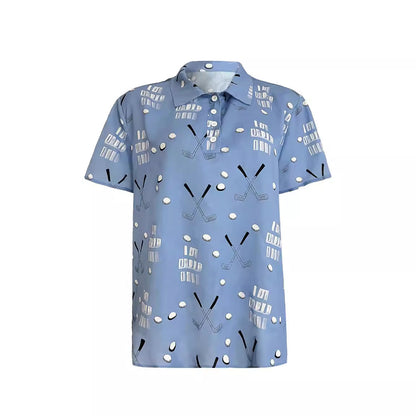 Casual Golf Printed T-shirt Polo Collar Top Women