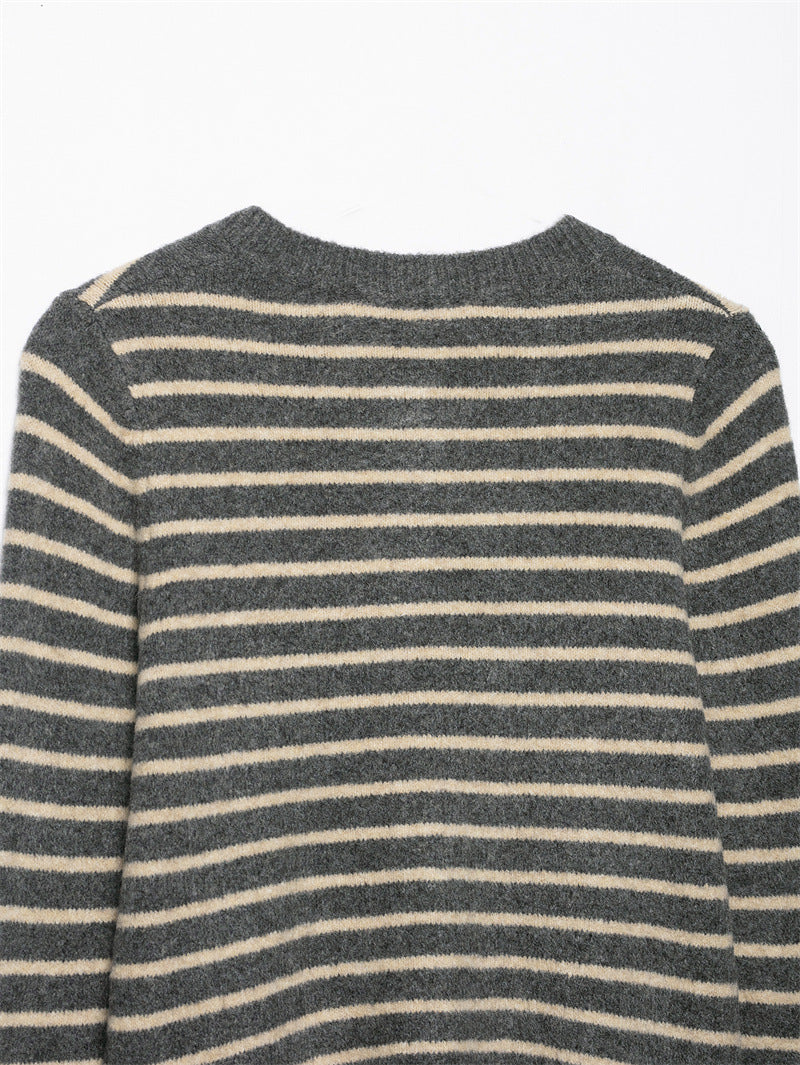 Pure Desire Style Loose Casual Striped Knitted Coat For Women