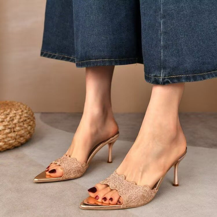 Open-toe Lace-up Strappy Sandals With A Pointed Toe, Designed For Women, Featuring A High Heel For An Elegant And Stylish Look