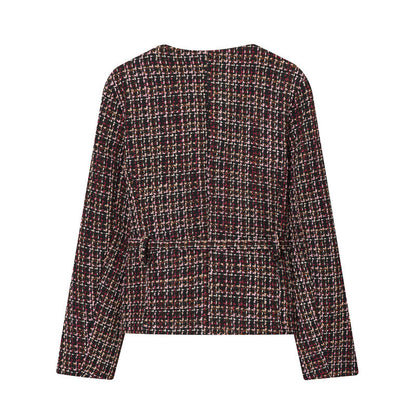 Elegant Classic Style Round Neck Long Sleeve Short Coat