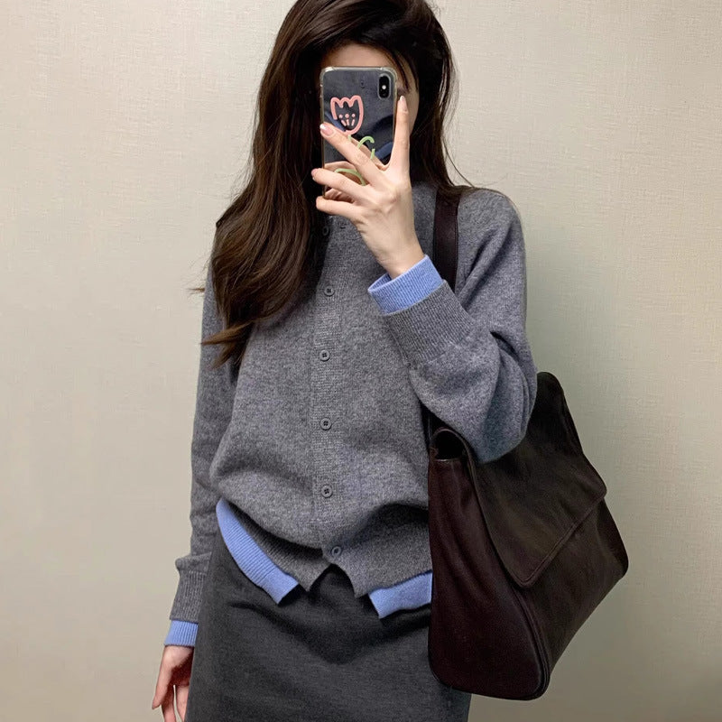 Idle Style Contrast Color Sweater Female Early Autumn Retro College