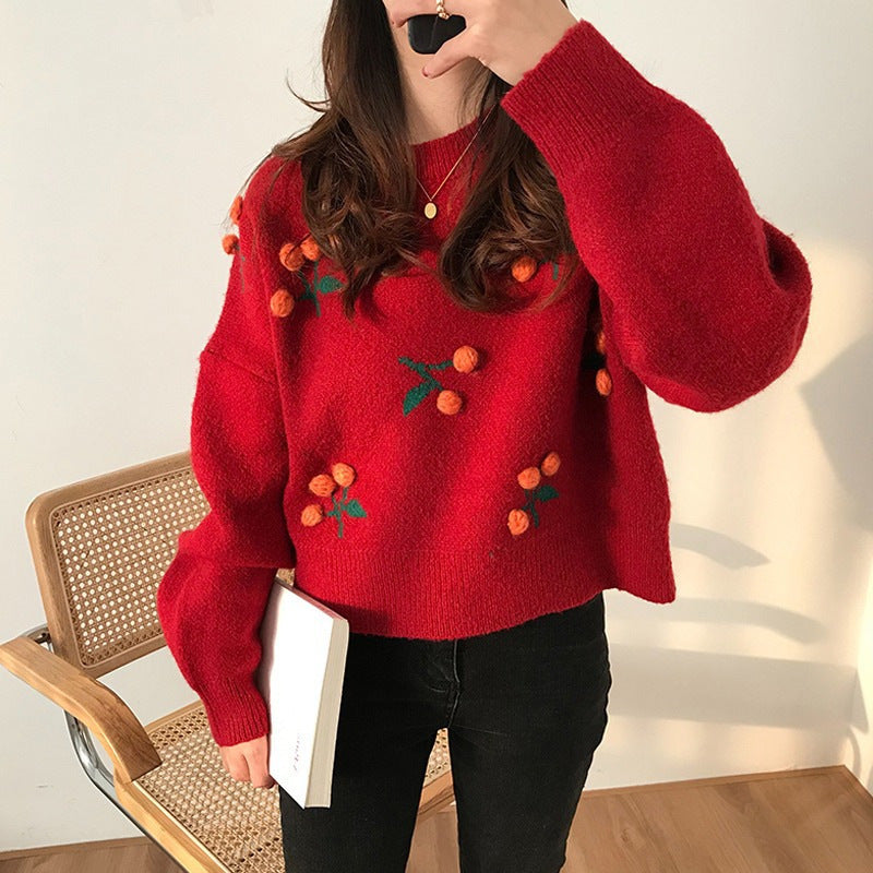 Women's Age-reducing Design Three-dimensional Cherry Sweater