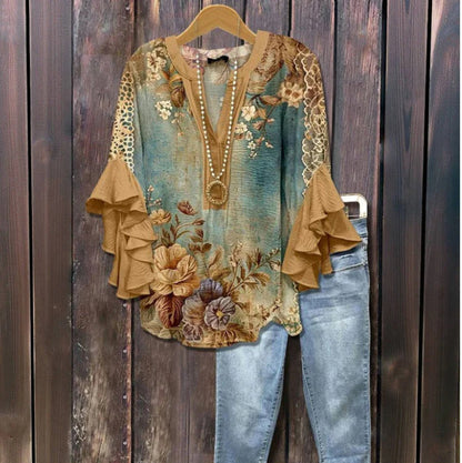 Floral Element Printing Digital Printing Casual Women's Top