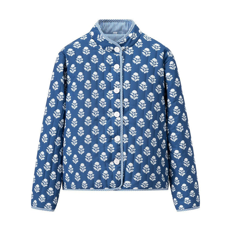 Women's Stand Collar Printed Reversible Cotton Coat Coat