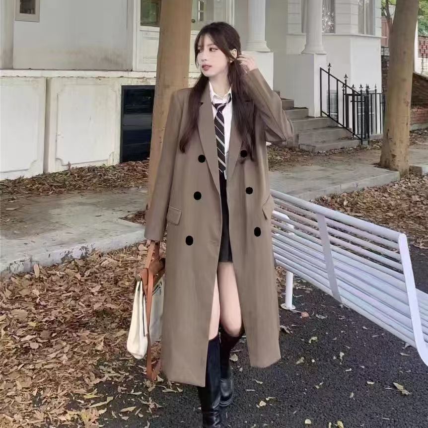 Black Long Suit Trench Coat Coat For Women Spring And Autumn