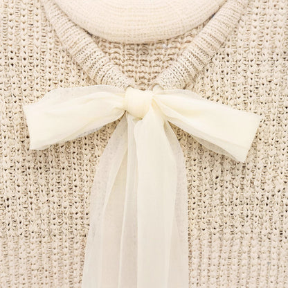Transparent Organza Bowknot Decoration Knitted Coat