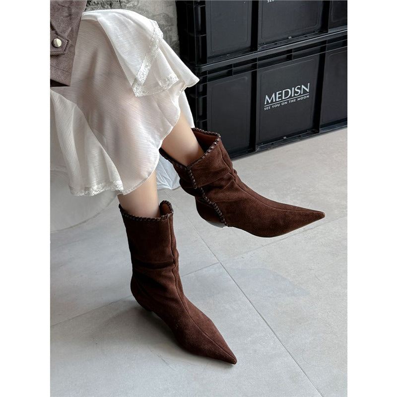 Pointed Toe Chunky Heel Brown Vintage Western Cowboy Boots