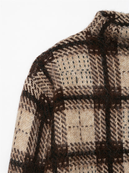 Women's Loose-fitting Sanding Plaid Sweater