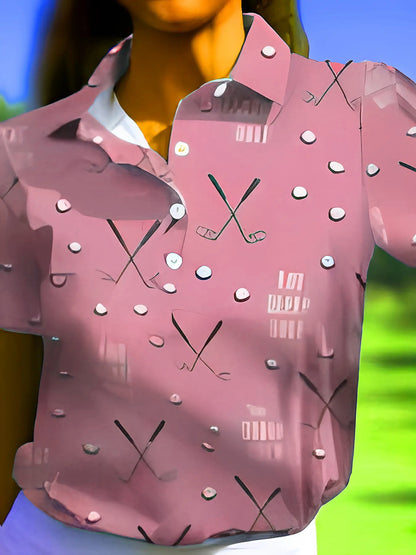 Casual Golf Printed T-shirt Polo Collar Top Women