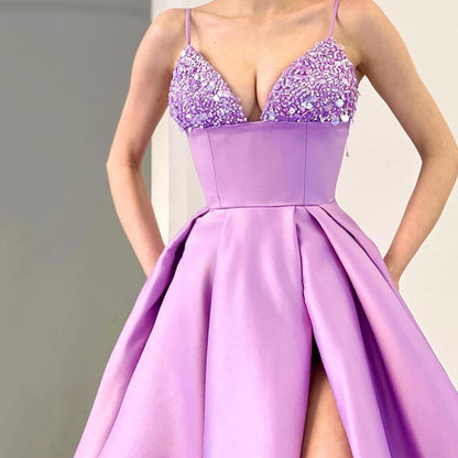 European And American Women's Clothing Dress Deep V Sequined Sexy Slit