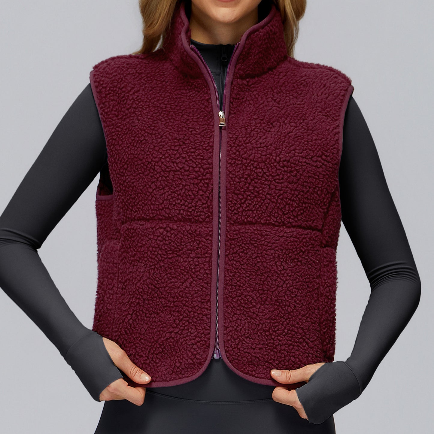 Autumn And Winter Velvet Stand Collar Sports Vest Sleeveless