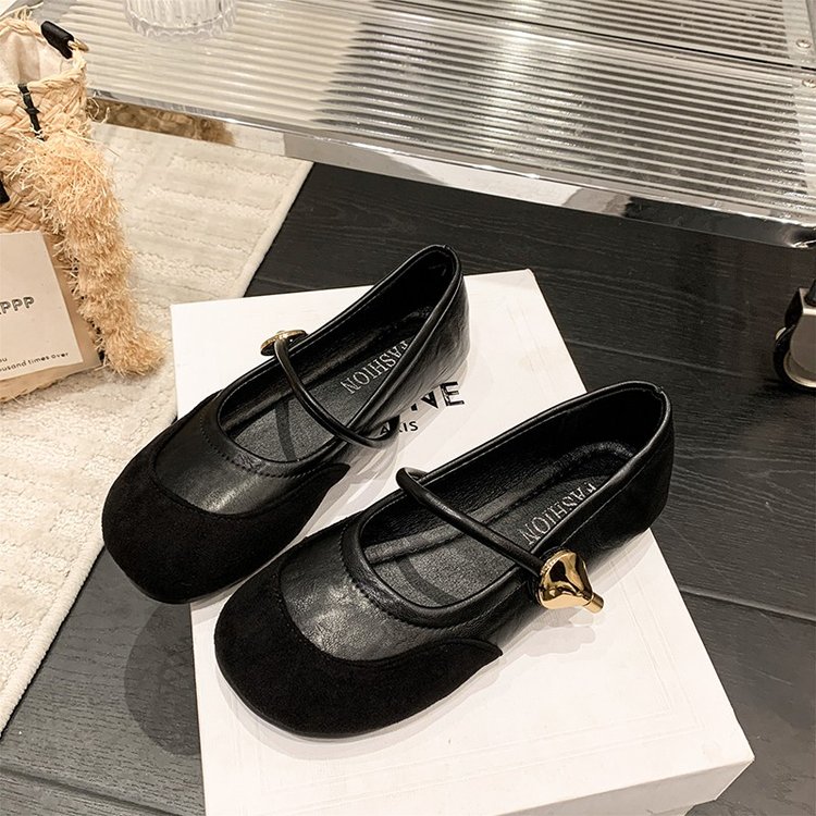 2026 French Style Gentle Women's Pumps, One-Strap Splice Round Toe Hidden Heel Mary Jane Ballet Flats