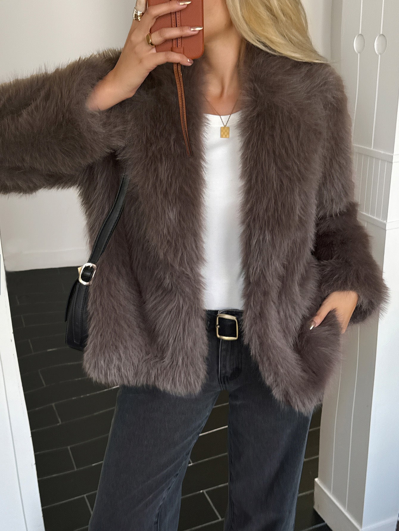 Solid Color Fluff Long Sleeve Coat Women's Clothing