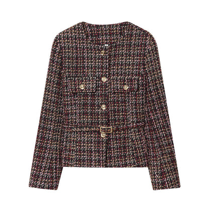 Elegant Classic Style Round Neck Long Sleeve Short Coat