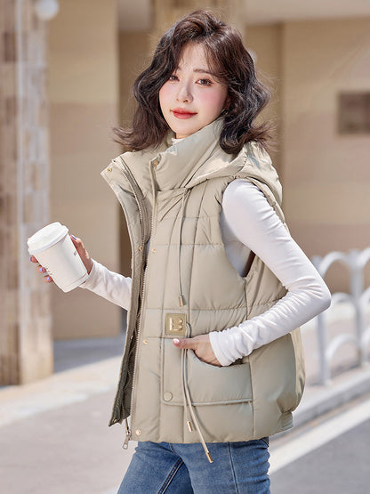 Temperament Waistcoat Solid Color Hooded Cotton Vest