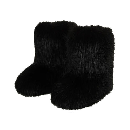 European And American Imitation Raccoon Fur Winter Warm Mid-calf Women's Shoes