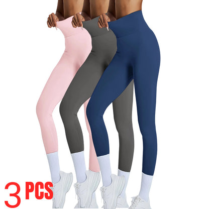 3 PACK Women's High Waisted Seamless Leggings - Butt Lifting & Tummy Control Yoga Pants, Non-See Through Workout Leggings With Soft Compression, Solid Color Activewear